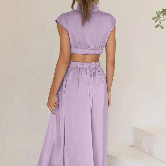 💲2️⃣0️⃣ Bundled ✔️Cutout Mock Neck Sleeveless Dress Lavender Maxi Sz Large - Picture 3 of 8